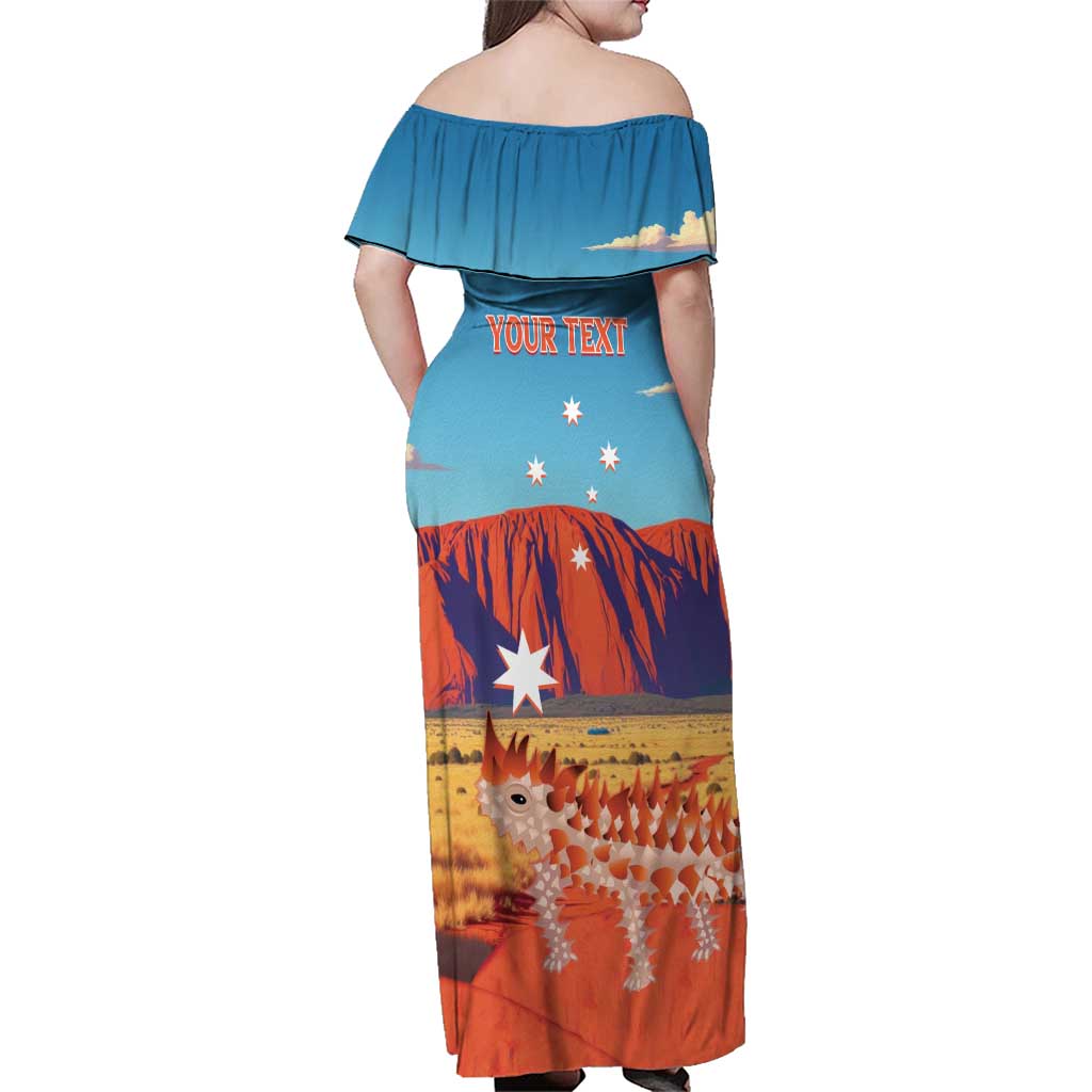 Personalised Australia Thorny Devil Family Matching Off Shoulder Maxi Dress and Hawaiian Shirt Nature's Armored Knights - Aussie Uluru