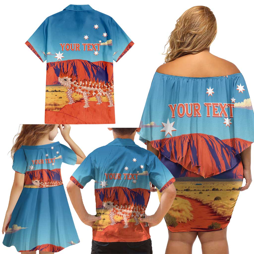 Personalised Australia Thorny Devil Family Matching Off Shoulder Short Dress and Hawaiian Shirt Nature's Armored Knights - Aussie Uluru