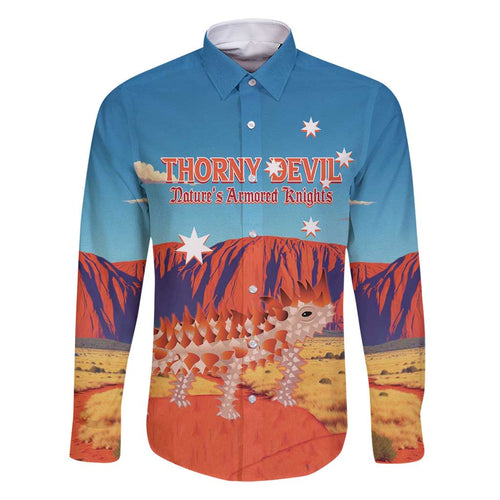 Personalised Australia Thorny Devil Family Matching Off Shoulder Short Dress and Hawaiian Shirt Nature's Armored Knights - Aussie Uluru