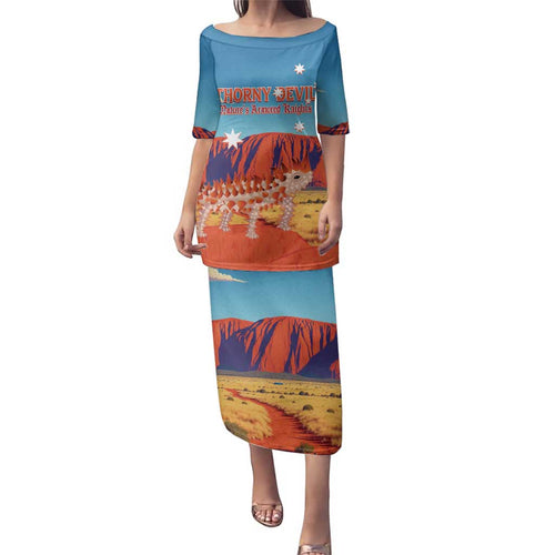 Personalised Australia Thorny Devil Family Matching Puletasi and Hawaiian Shirt Nature's Armored Knights - Aussie Uluru