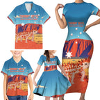 Personalised Australia Thorny Devil Family Matching Short Sleeve Bodycon Dress and Hawaiian Shirt Nature's Armored Knights - Aussie Uluru