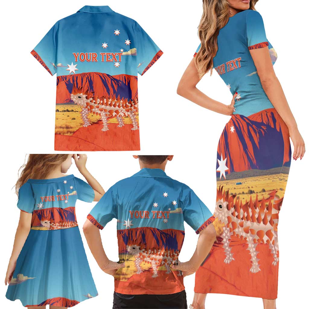 Personalised Australia Thorny Devil Family Matching Short Sleeve Bodycon Dress and Hawaiian Shirt Nature's Armored Knights - Aussie Uluru