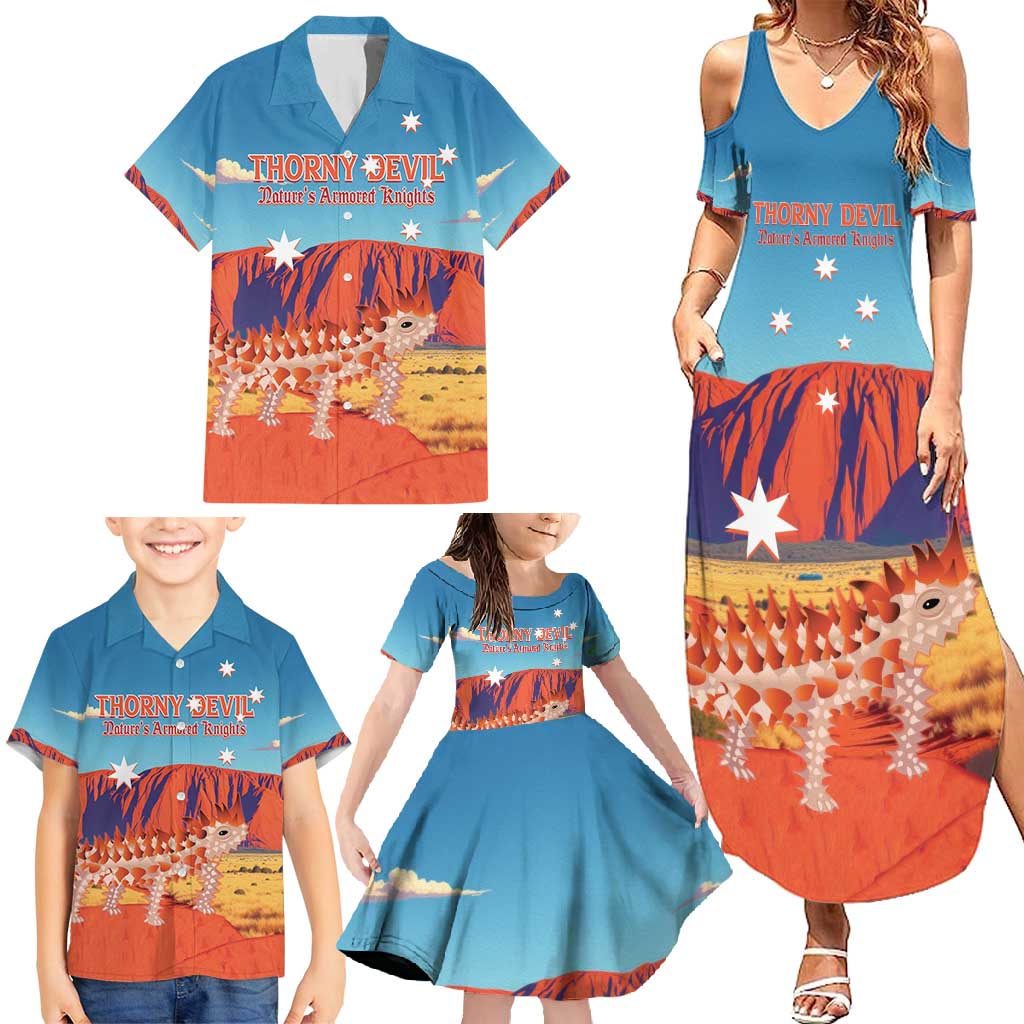 Personalised Australia Thorny Devil Family Matching Summer Maxi Dress and Hawaiian Shirt Nature's Armored Knights - Aussie Uluru