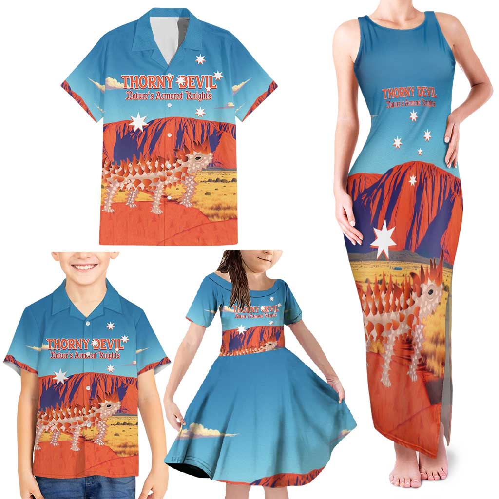 Personalised Australia Thorny Devil Family Matching Tank Maxi Dress and Hawaiian Shirt Nature's Armored Knights - Aussie Uluru
