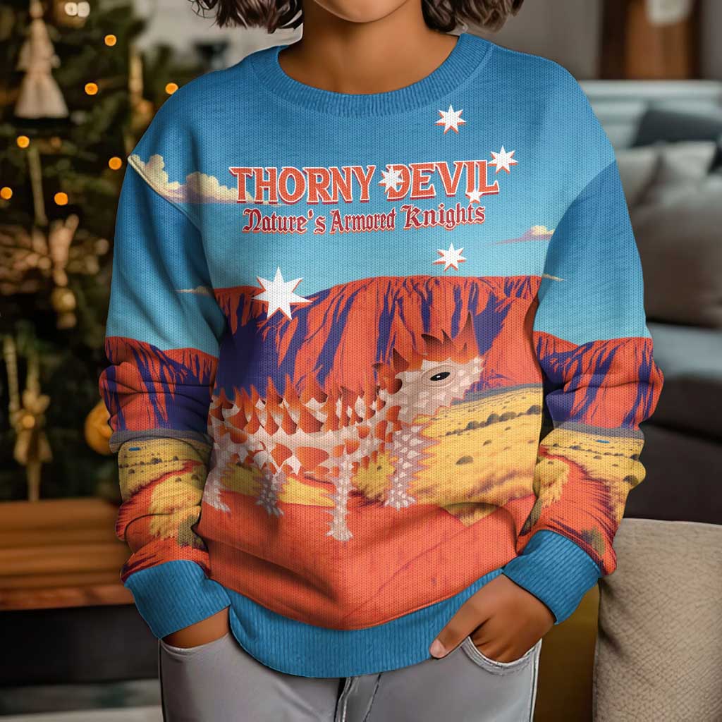 Australia Thorny Devil Kid Ugly Christmas Sweater Nature's Armored Knights - Aussie Uluru
