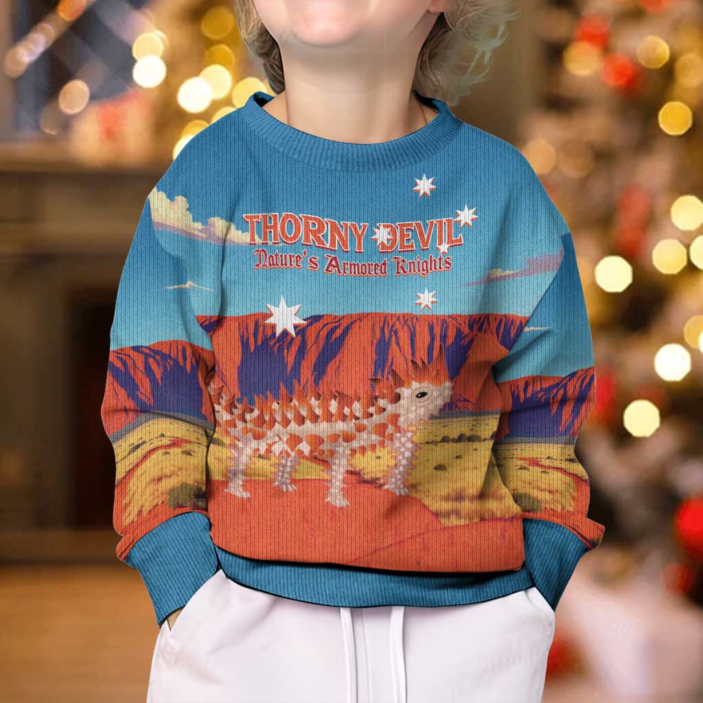 Australia Thorny Devil Kid Ugly Christmas Sweater Nature's Armored Knights - Aussie Uluru