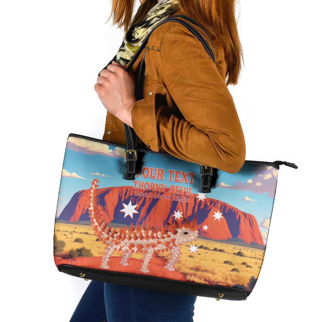 Personalised Australia Thorny Devil Leather Tote Bag Nature's Armored Knights - Aussie Uluru