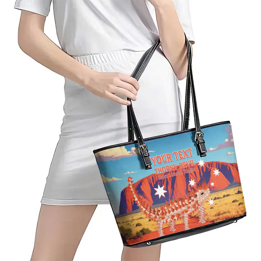 Personalised Australia Thorny Devil Leather Tote Bag Nature's Armored Knights - Aussie Uluru