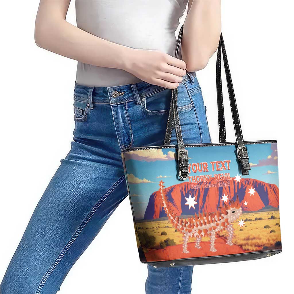 Personalised Australia Thorny Devil Leather Tote Bag Nature's Armored Knights - Aussie Uluru