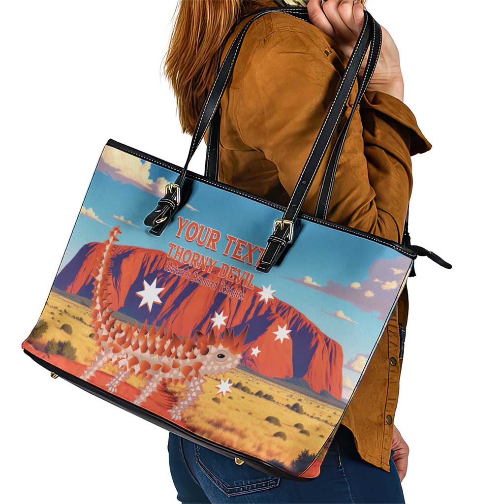 Personalised Australia Thorny Devil Leather Tote Bag Nature's Armored Knights - Aussie Uluru