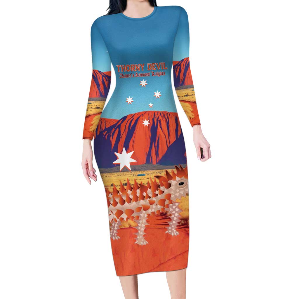Personalised Australia Thorny Devil Long Sleeve Bodycon Dress Nature's Armored Knights - Aussie Uluru