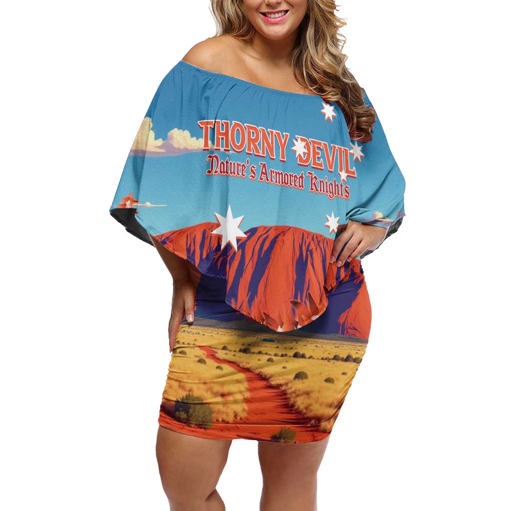 Personalised Australia Thorny Devil Off Shoulder Short Dress Nature's Armored Knights - Aussie Uluru