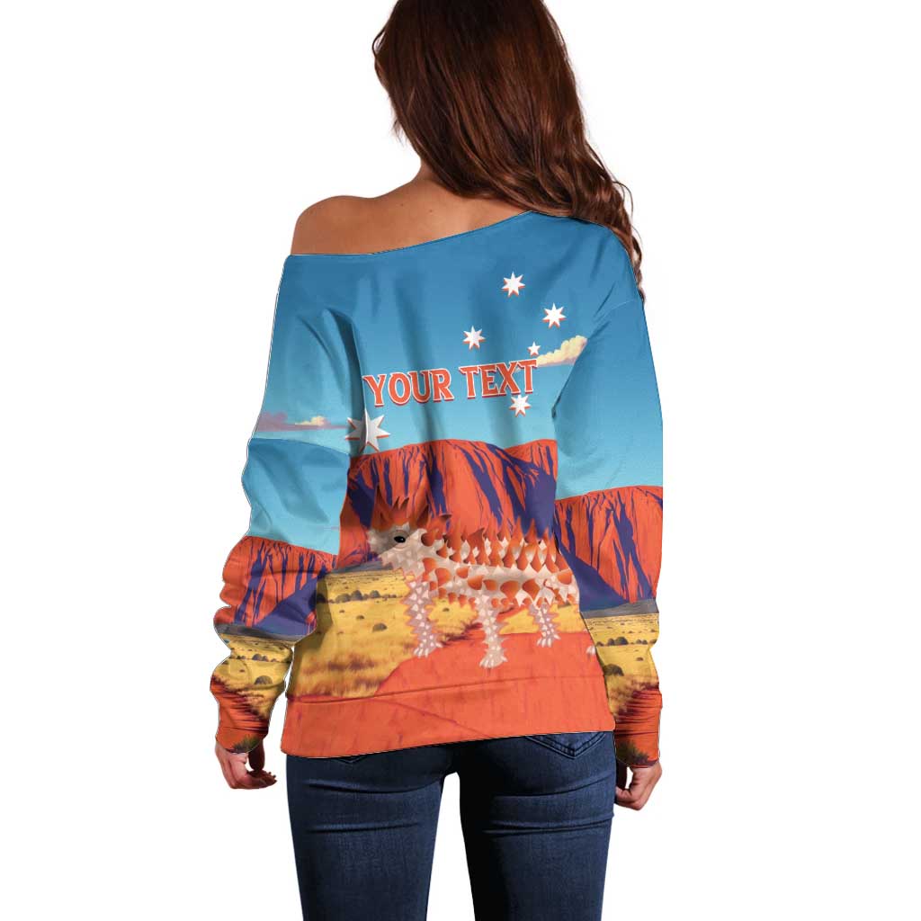 Personalised Australia Thorny Devil Off Shoulder Sweater Nature's Armored Knights - Aussie Uluru