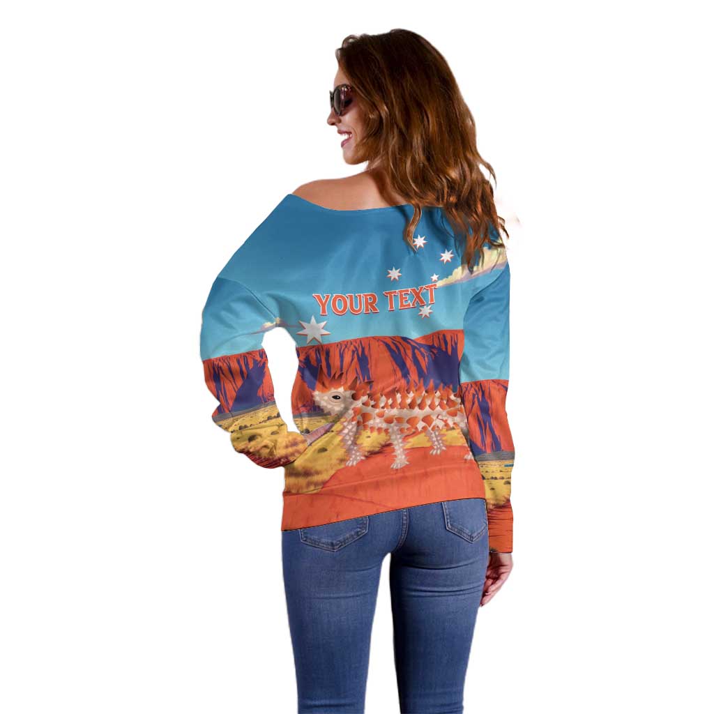 Personalised Australia Thorny Devil Off Shoulder Sweater Nature's Armored Knights - Aussie Uluru