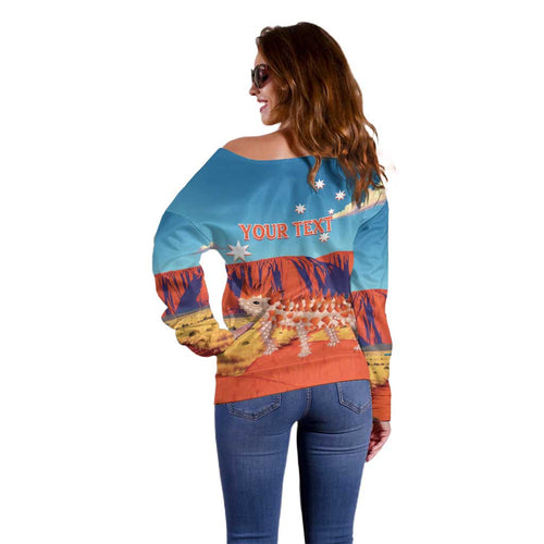 Personalised Australia Thorny Devil Off Shoulder Sweater Nature's Armored Knights - Aussie Uluru