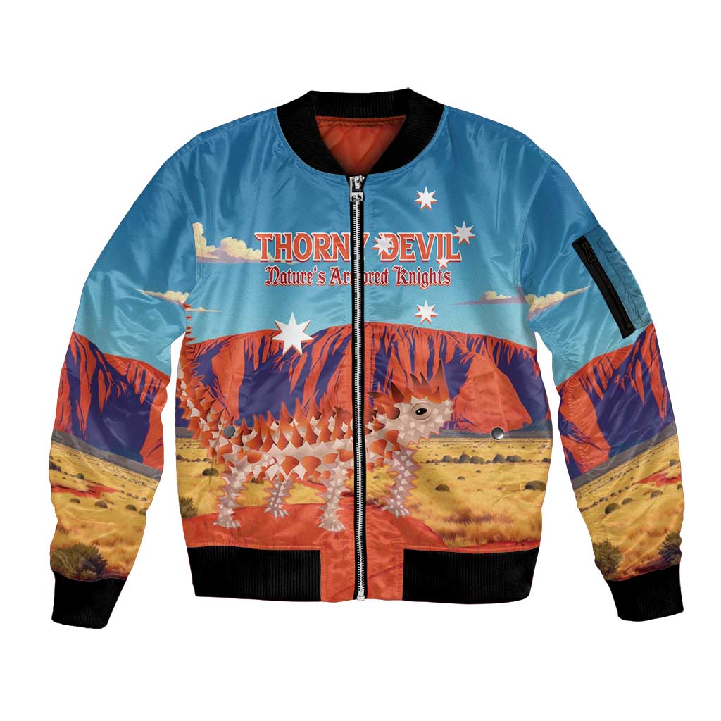 Personalised Australia Thorny Devil Sleeve Zip Bomber Jacket Nature's Armored Knights - Aussie Uluru