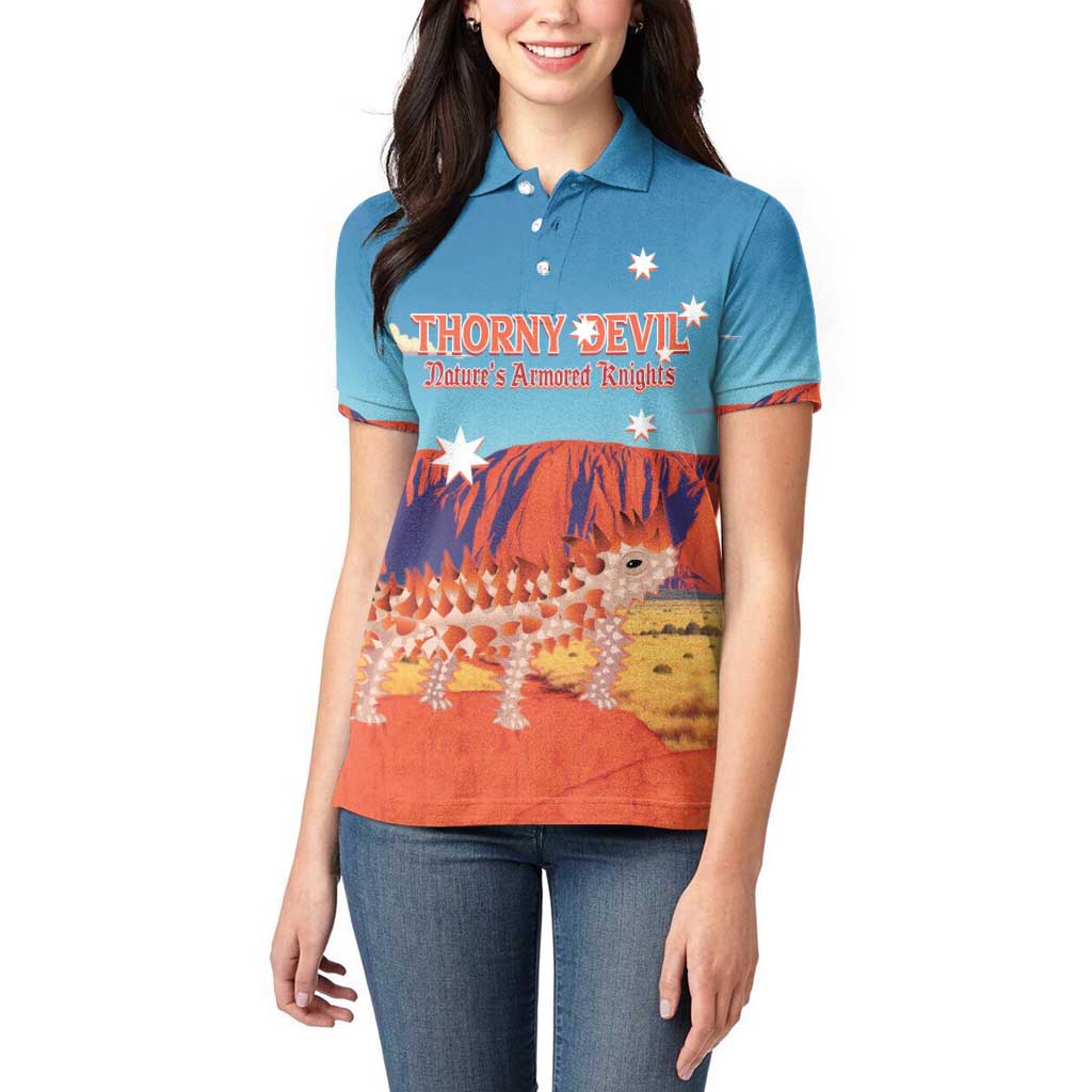 Personalised Australia Thorny Devil Women Polo Shirt Nature's Armored Knights - Aussie Uluru