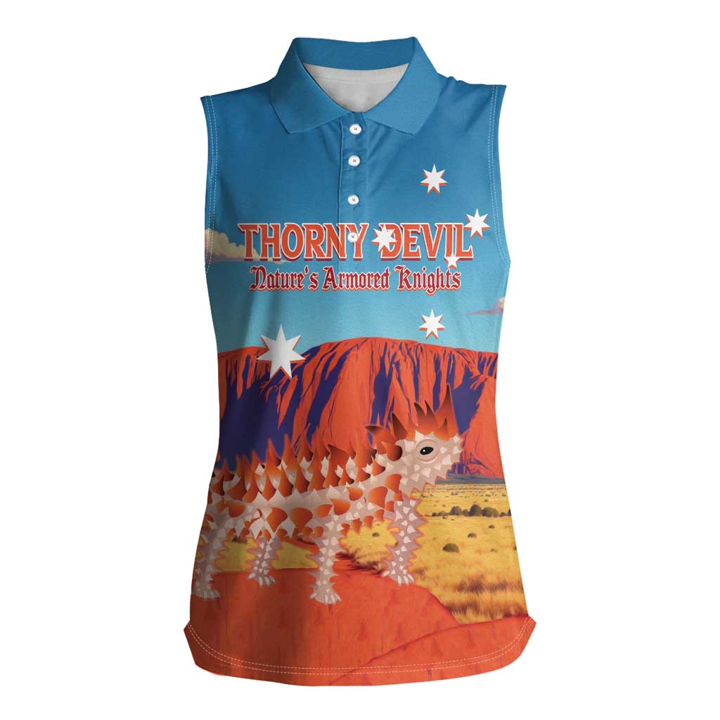 Personalised Australia Thorny Devil Women Sleeveless Polo Shirt Nature's Armored Knights - Aussie Uluru