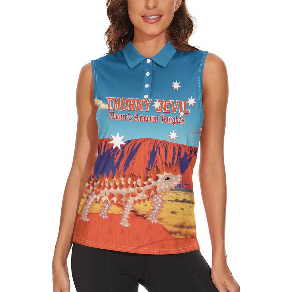Personalised Australia Thorny Devil Women Sleeveless Polo Shirt Nature's Armored Knights - Aussie Uluru
