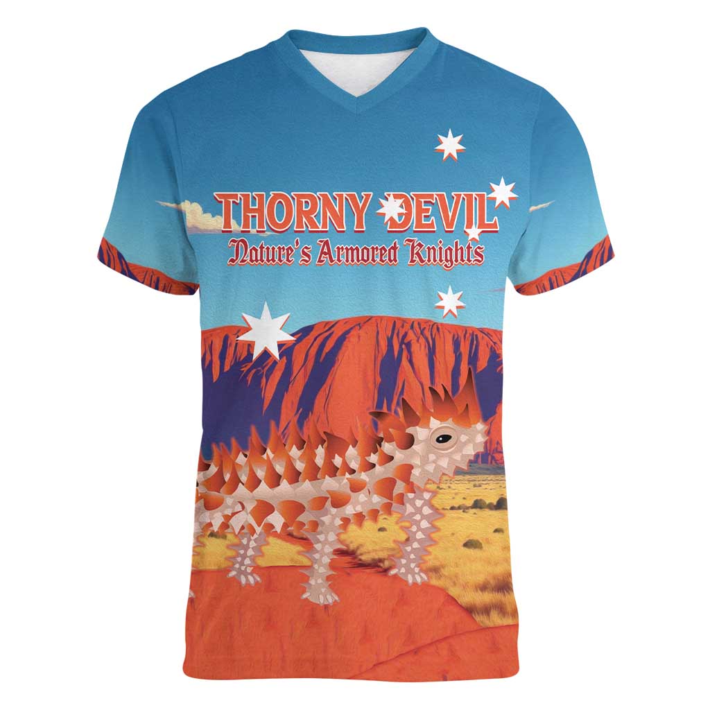 Personalised Australia Thorny Devil Women V-Neck T-Shirt Nature's Armored Knights - Aussie Uluru