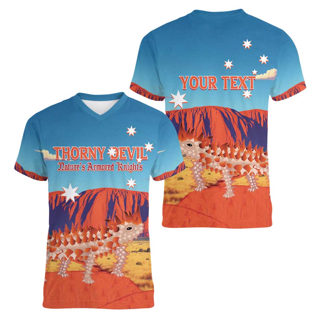 Personalised Australia Thorny Devil Women V-Neck T-Shirt Nature's Armored Knights - Aussie Uluru