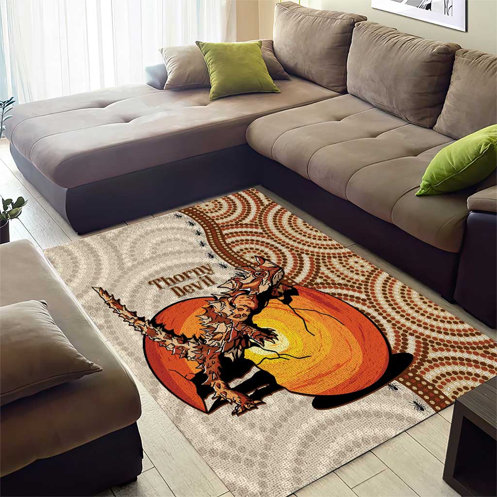 Thorny Devil Australia Area Rug Baby Moloch Horridus With Ants - Aboriginal Art