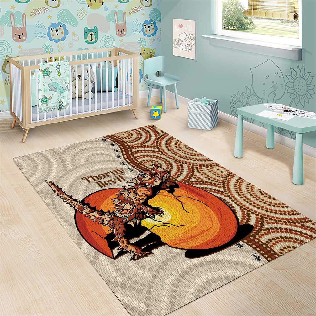 Thorny Devil Australia Area Rug Baby Moloch Horridus With Ants - Aboriginal Art