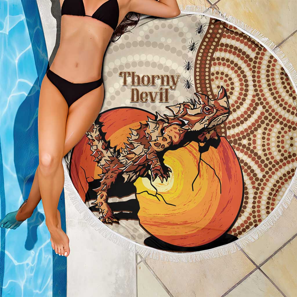 Thorny Devil Australia Beach Blanket Baby Moloch Horridus With Ants - Aboriginal Art