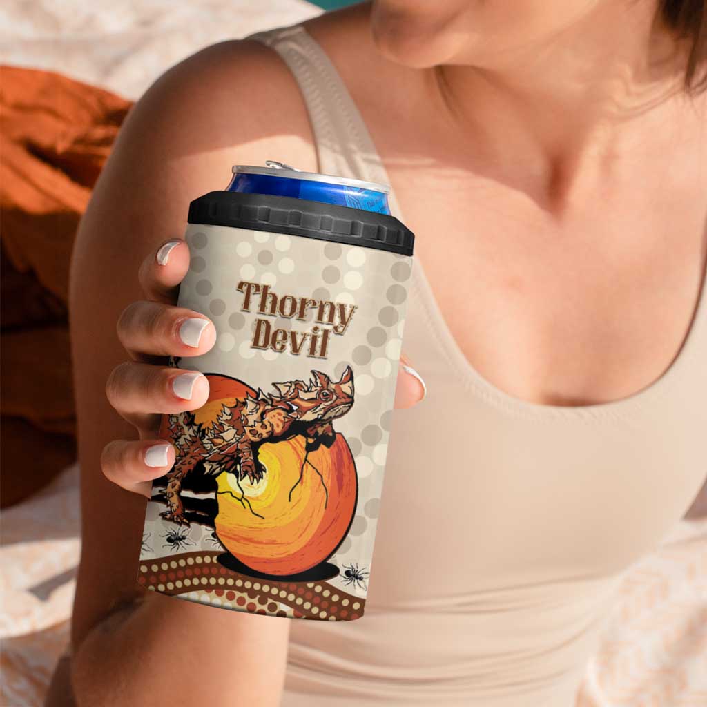 Thorny Devil Australia 4 in 1 Can Cooler Tumbler Baby Moloch Horridus With Ants - Aboriginal Art