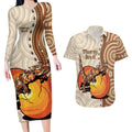 Thorny Devil Australia Couples Matching Long Sleeve Bodycon Dress and Hawaiian Shirt Baby Moloch Horridus With Ants - Aboriginal Art