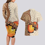 Thorny Devil Australia Couples Matching Long Sleeve Bodycon Dress and Hawaiian Shirt Baby Moloch Horridus With Ants - Aboriginal Art
