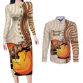 Thorny Devil Australia Couples Matching Long Sleeve Bodycon Dress and Long Sleeve Button Shirt Baby Moloch Horridus With Ants - Aboriginal Art