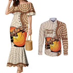 Thorny Devil Australia Couples Matching Mermaid Dress and Long Sleeve Button Shirt Baby Moloch Horridus With Ants - Aboriginal Art