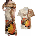 Thorny Devil Australia Couples Matching Off Shoulder Maxi Dress and Hawaiian Shirt Baby Moloch Horridus With Ants - Aboriginal Art