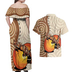 Thorny Devil Australia Couples Matching Off Shoulder Maxi Dress and Hawaiian Shirt Baby Moloch Horridus With Ants - Aboriginal Art