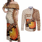 Thorny Devil Australia Couples Matching Off Shoulder Maxi Dress and Long Sleeve Button Shirt Baby Moloch Horridus With Ants - Aboriginal Art