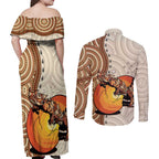 Thorny Devil Australia Couples Matching Off Shoulder Maxi Dress and Long Sleeve Button Shirt Baby Moloch Horridus With Ants - Aboriginal Art