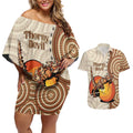 Thorny Devil Australia Couples Matching Off Shoulder Short Dress and Hawaiian Shirt Baby Moloch Horridus With Ants - Aboriginal Art