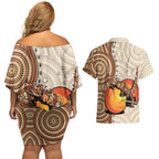 Thorny Devil Australia Couples Matching Off Shoulder Short Dress and Hawaiian Shirt Baby Moloch Horridus With Ants - Aboriginal Art