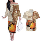 Thorny Devil Australia Couples Matching Off The Shoulder Long Sleeve Dress and Hawaiian Shirt Baby Moloch Horridus With Ants - Aboriginal Art