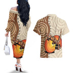 Thorny Devil Australia Couples Matching Off The Shoulder Long Sleeve Dress and Hawaiian Shirt Baby Moloch Horridus With Ants - Aboriginal Art