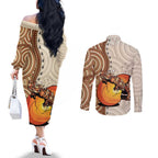 Thorny Devil Australia Couples Matching Off The Shoulder Long Sleeve Dress and Long Sleeve Button Shirt Baby Moloch Horridus With Ants - Aboriginal Art