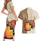 Thorny Devil Australia Couples Matching Short Sleeve Bodycon Dress and Hawaiian Shirt Baby Moloch Horridus With Ants - Aboriginal Art