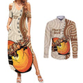 Thorny Devil Australia Couples Matching Summer Maxi Dress and Long Sleeve Button Shirt Baby Moloch Horridus With Ants - Aboriginal Art