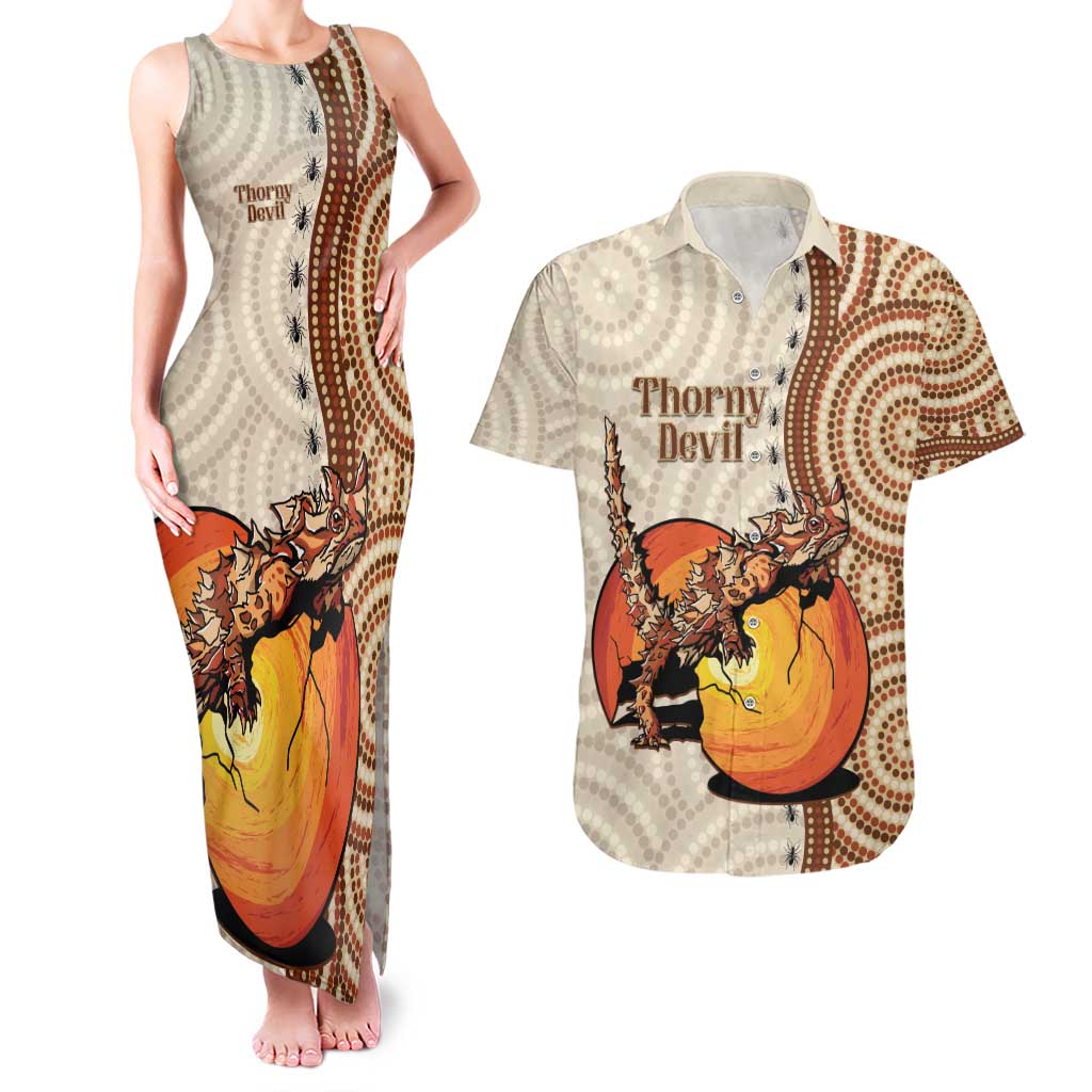 Thorny Devil Australia Couples Matching Tank Maxi Dress and Hawaiian Shirt Baby Moloch Horridus With Ants - Aboriginal Art