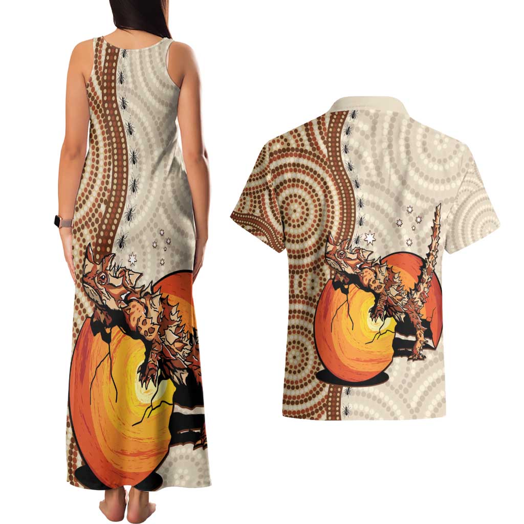 Thorny Devil Australia Couples Matching Tank Maxi Dress and Hawaiian Shirt Baby Moloch Horridus With Ants - Aboriginal Art