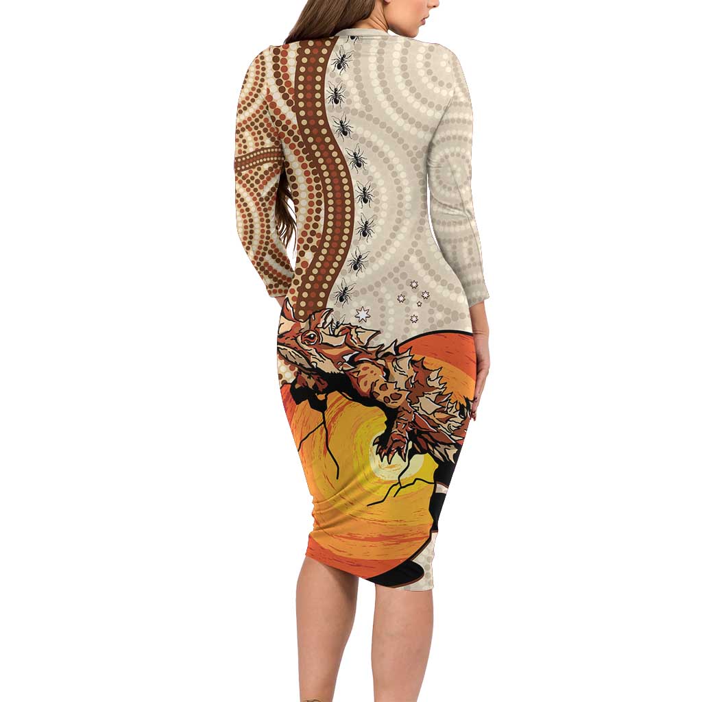 Thorny Devil Australia Family Matching Long Sleeve Bodycon Dress and Hawaiian Shirt Baby Moloch Horridus With Ants - Aboriginal Art