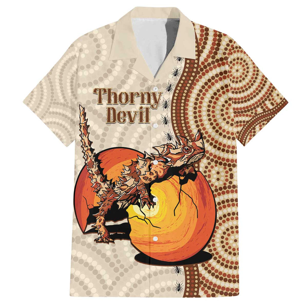 Thorny Devil Australia Family Matching Off The Shoulder Long Sleeve Dress and Hawaiian Shirt Baby Moloch Horridus With Ants - Aboriginal Art
