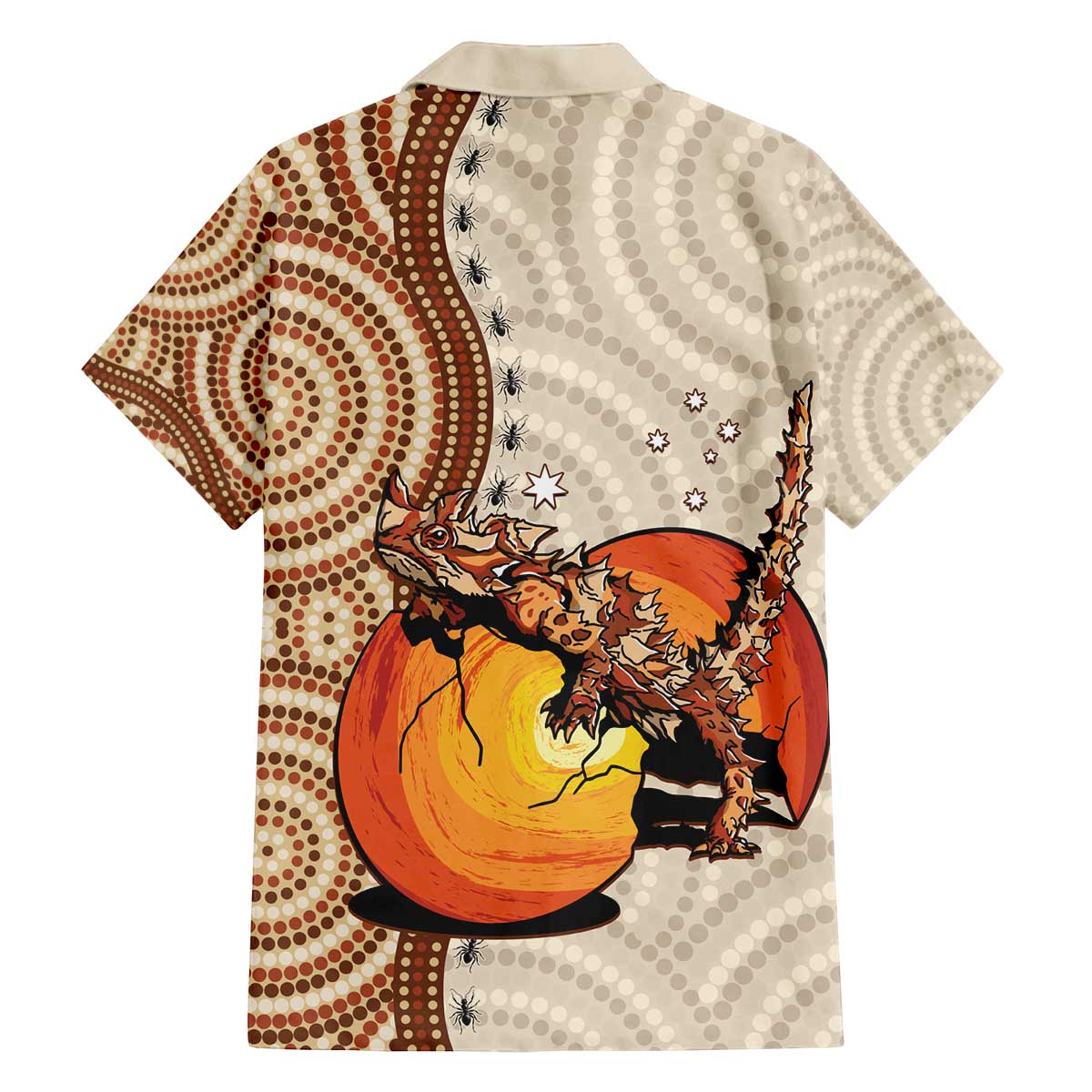 Thorny Devil Australia Family Matching Off The Shoulder Long Sleeve Dress and Hawaiian Shirt Baby Moloch Horridus With Ants - Aboriginal Art