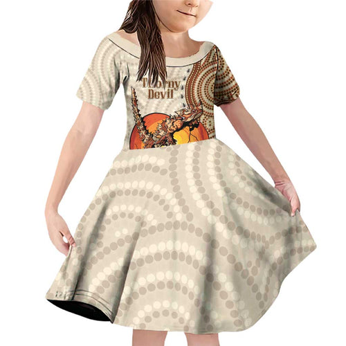 Thorny Devil Australia Family Matching Off Shoulder Short Dress and Hawaiian Shirt Baby Moloch Horridus With Ants - Aboriginal Art